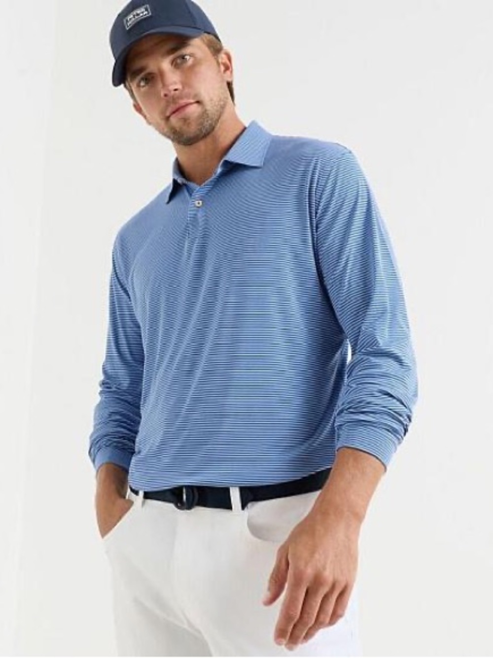 Peter Millar Light Blue Striped Long-Sleeve Polo